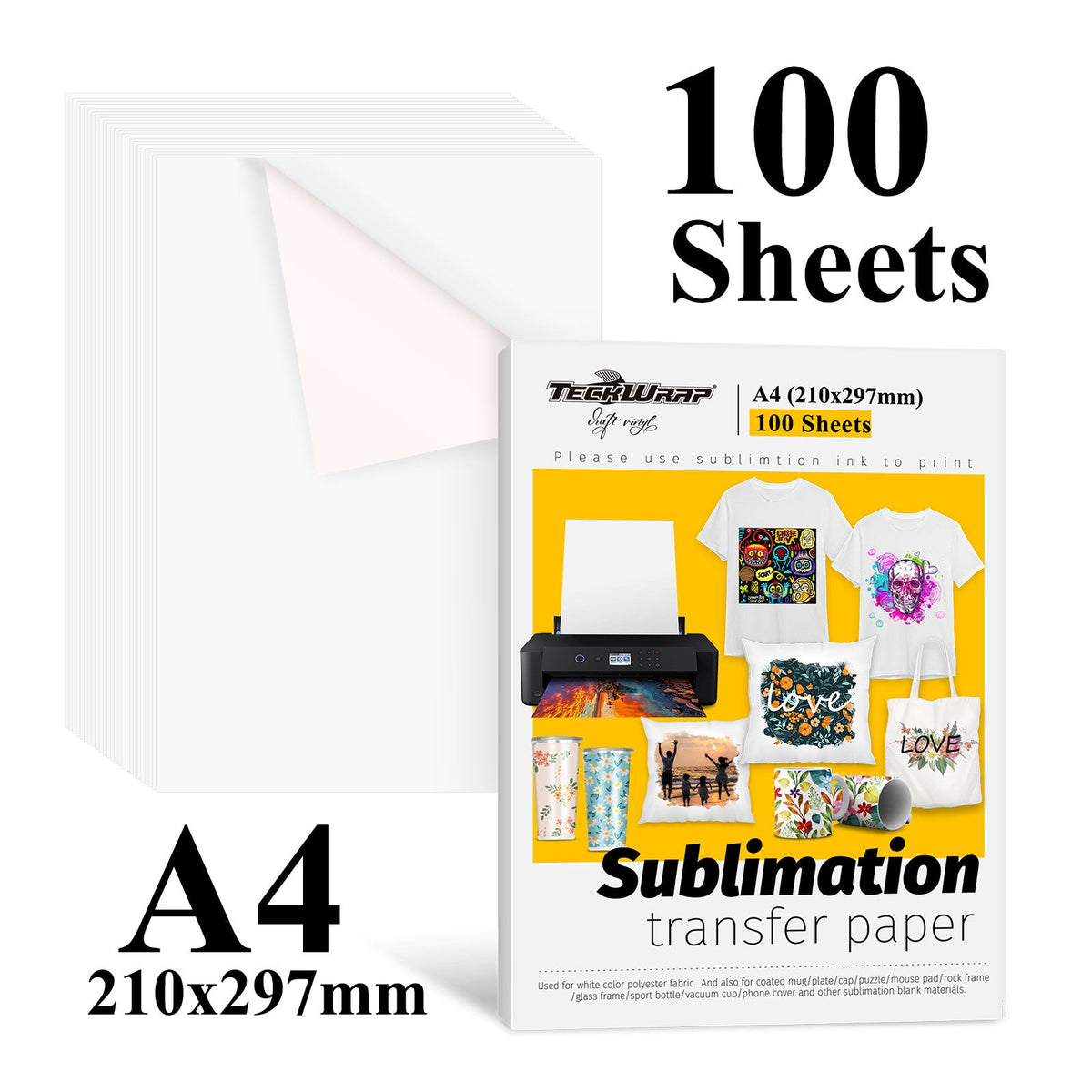 Papier de sublimation A4, InkTec, 100 feuilles de transfert, ITP-100HTPA4