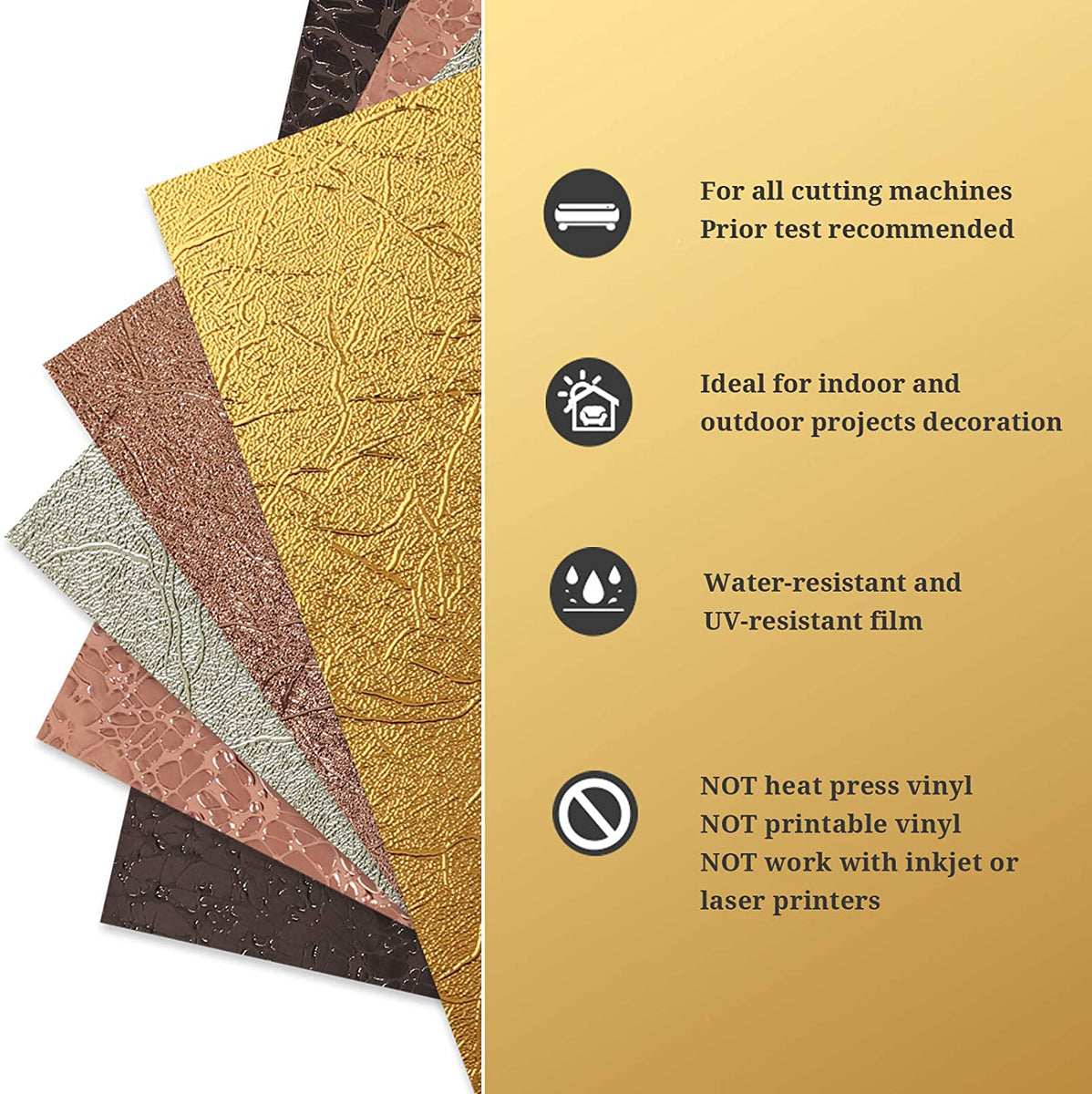 Metallic Leaf Effect Adhesive Craft Vinyl Lightly Textured Metallic Leather  Foil Adhesive Vinyl Sheets 12x12 