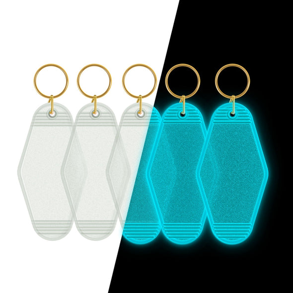 Motel Keychains Blanks - Worldwide / Clear Glow in the dark Light Blue - TeckwrapCraft