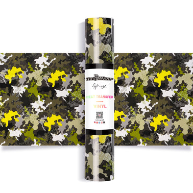Colorful Camouflage Heat Transfer Vinyl Roll 5ft - Yellow - TeckwrapCraft