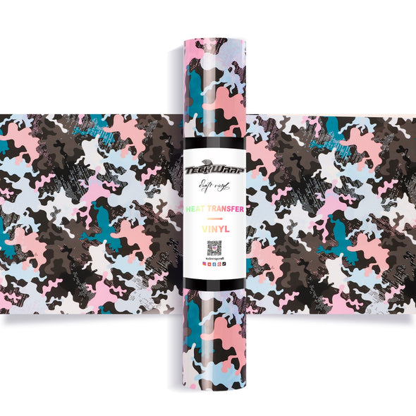 Colorful Camouflage Heat Transfer Vinyl Roll 5ft - Pink - TeckwrapCraft