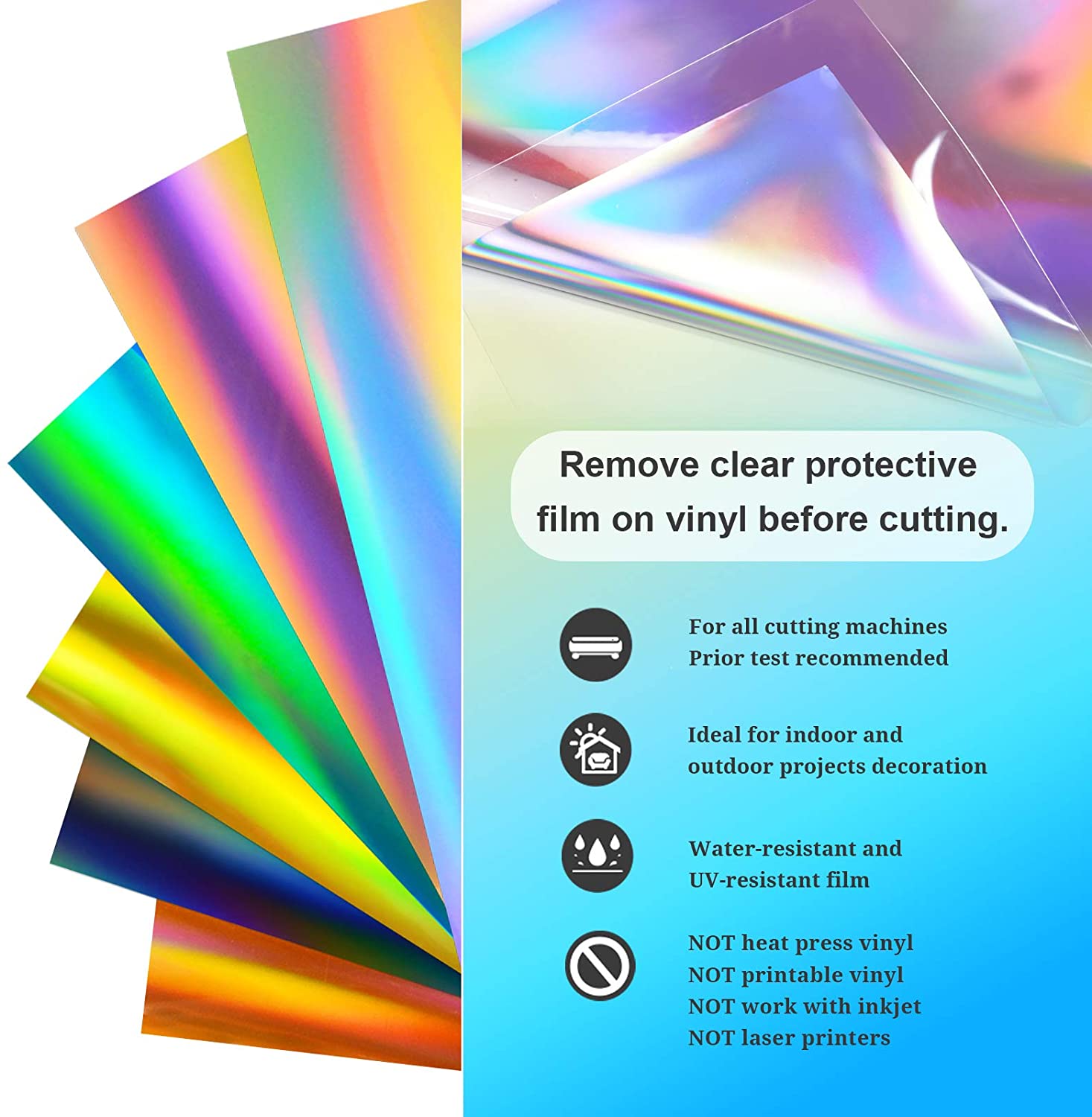 Blue Rainbow Chrome Sign Vinyl Holographic Permanent Adhesive Vinyl - China  Gloss Metallic Rainbow Holographic Vinyl, Holographic Blue Vinyl
