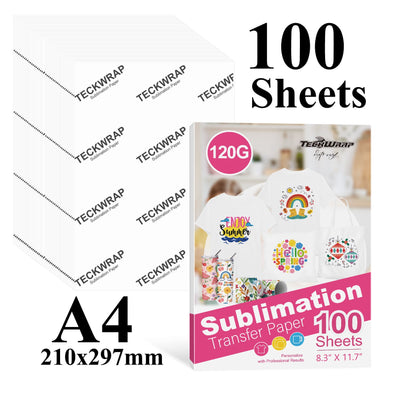 Sublimation Paper 21 cm x 29,7 cm for Inkjet Printer with Sublimation Ink (100sheets) 120 g - TeckWrap Craft Europe